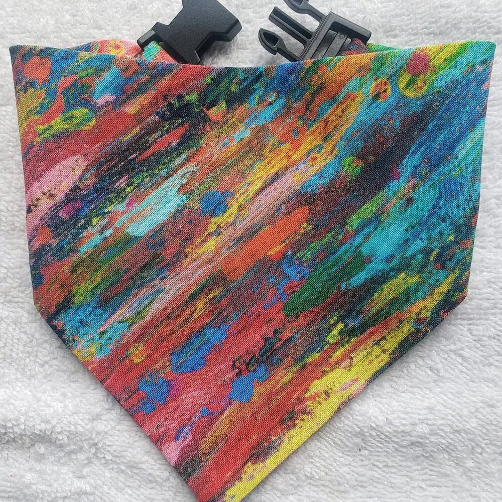 Clip on Dog Bandana With Buckle Pet Cat Bandanna Scarf Colors Paintbrush Strokes